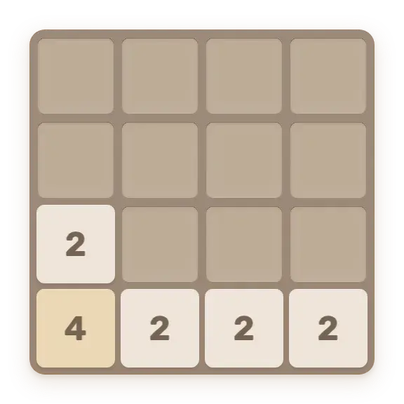 2048 browser board after keyboard moves, showing numbered 2 and 4 tiles