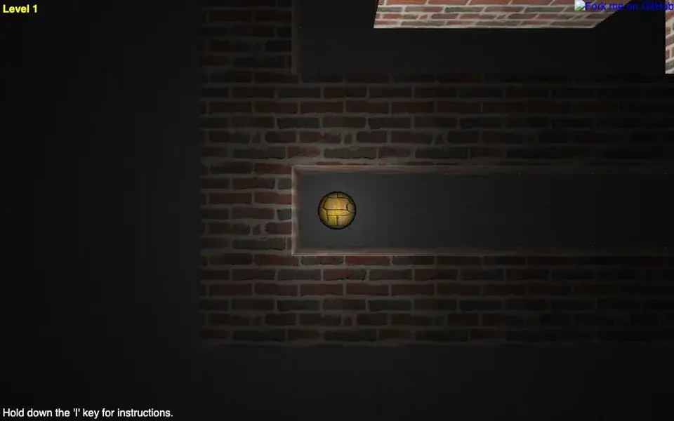 Astray browser screenshot showing a golden ball in a brick-walled maze