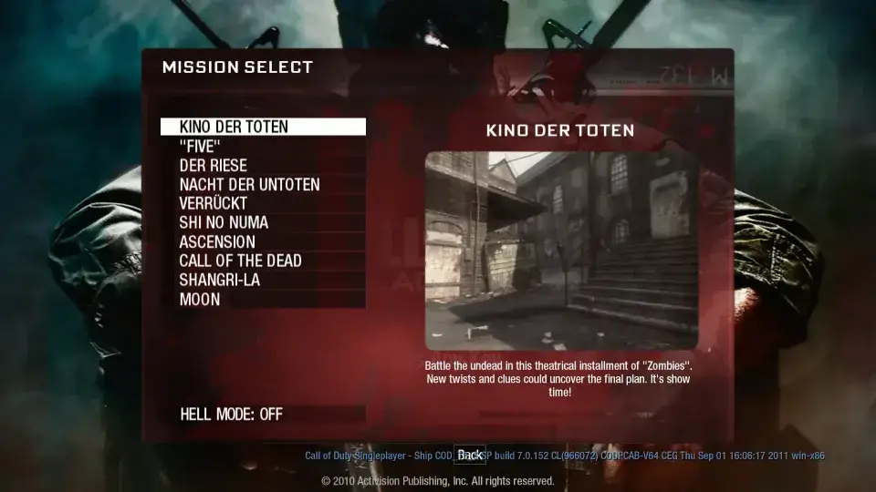 Black Ops 1 Zombies map-selection screen on vel.gg, with Kino der Toten selected