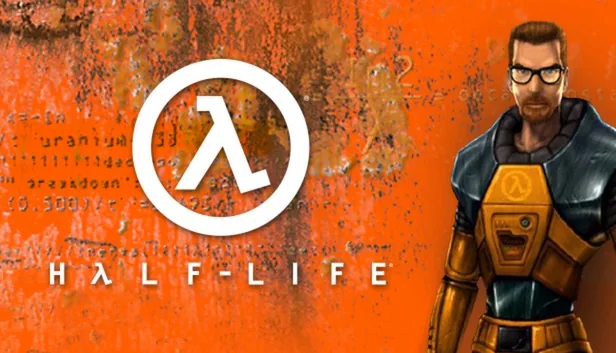 Half-Life publisher artwork with Gordon Freeman and the lambda symbol