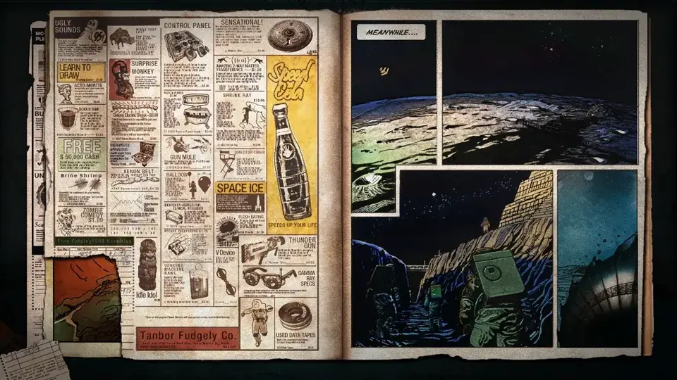 Moon Zombies loading artwork with lunar scenes and illustrated panels