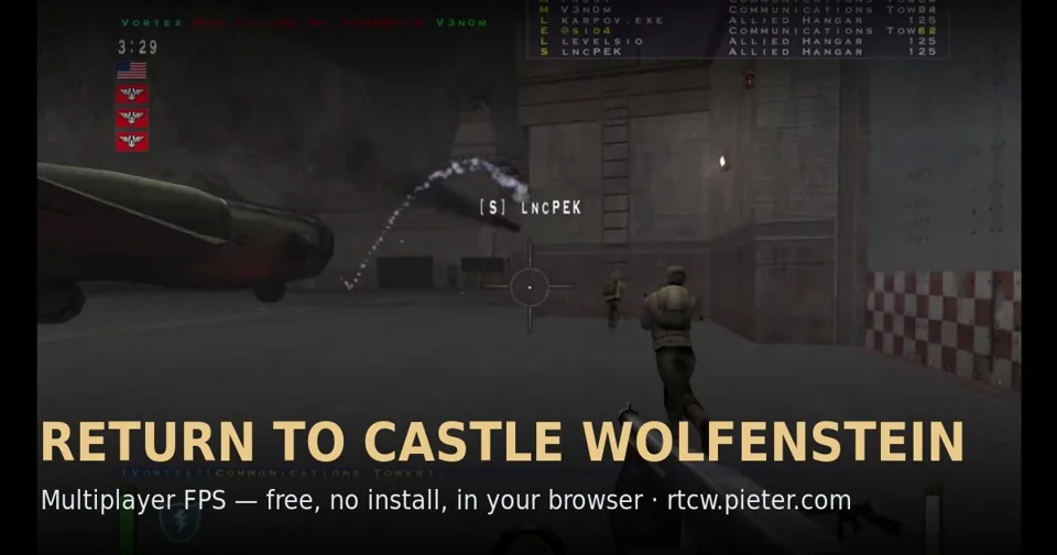 Return to Castle Wolfenstein browser project's social preview showing a multiplayer scene and title