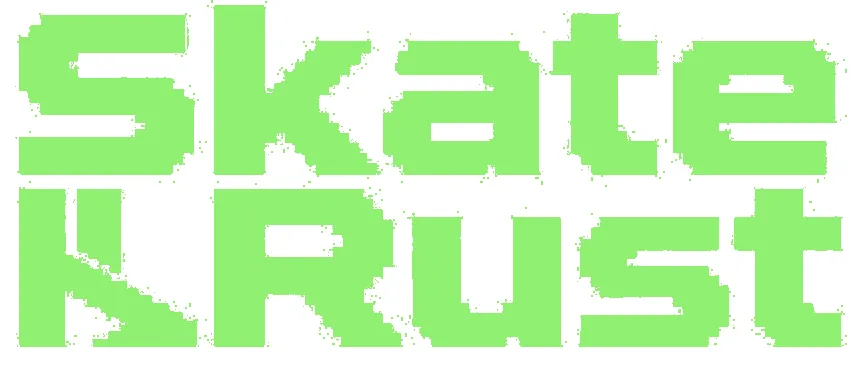 Bright green Skate Rust lettering from the alternative project's launcher logo